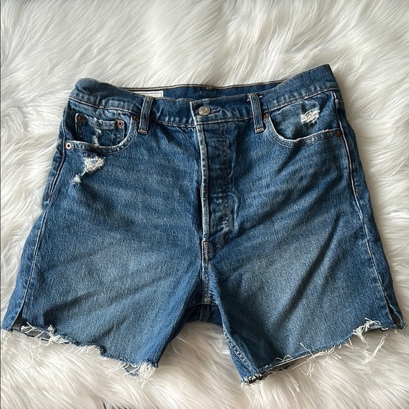 GAP Blue Jean Shorts with Distressed Hem - Picture 1 of 6